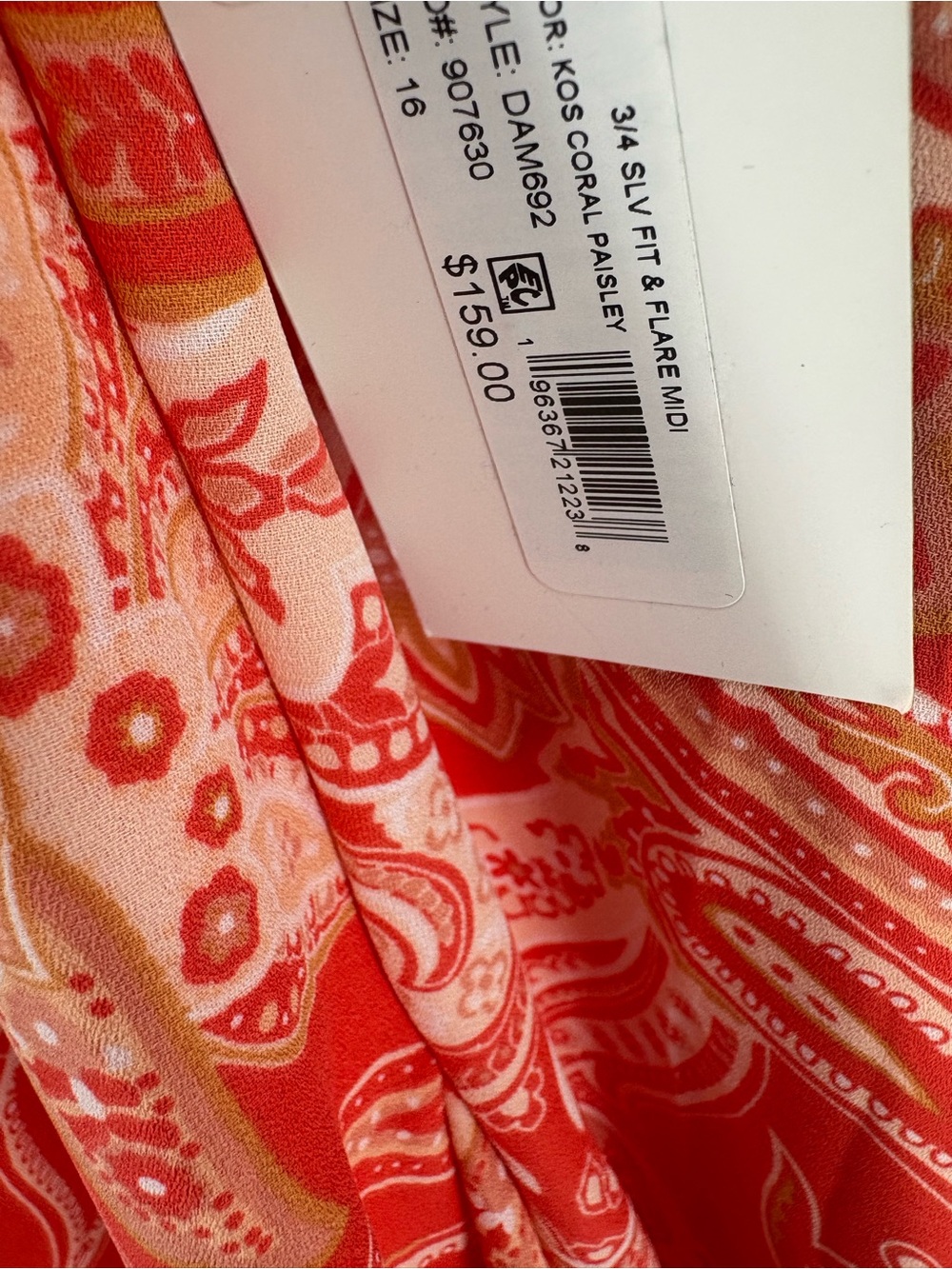 New TAHARI ASL Women’s Red Paisley Button-Front Midi Dress Retail $169 size 16 - Picture 5 of 5